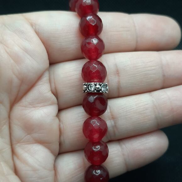 Ruby Red Quartz Bracelet Beaded Gemstone Artisan Made Stretch Tibetan Silver New - Picture 6 of 12